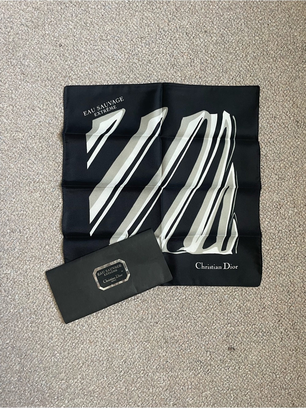 Dior Black and White 'Eau Sauvage' Silk Pocket Square